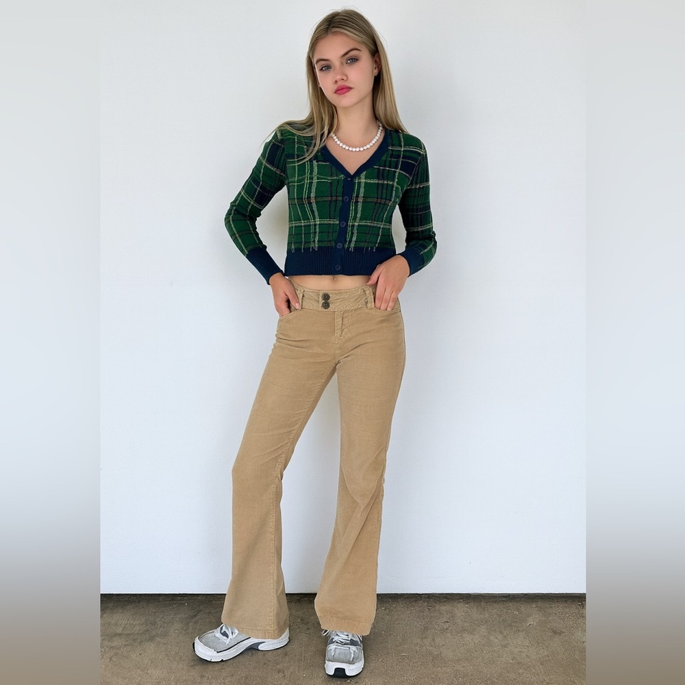 VINTAGE Aeropostale‎ Flared Velvet Fuzzy Mid-Rise Pants Size 11/12 Tan Brown 90s